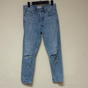 Agolde womans Light Blue Slim Straight Distressed Jeans size 27